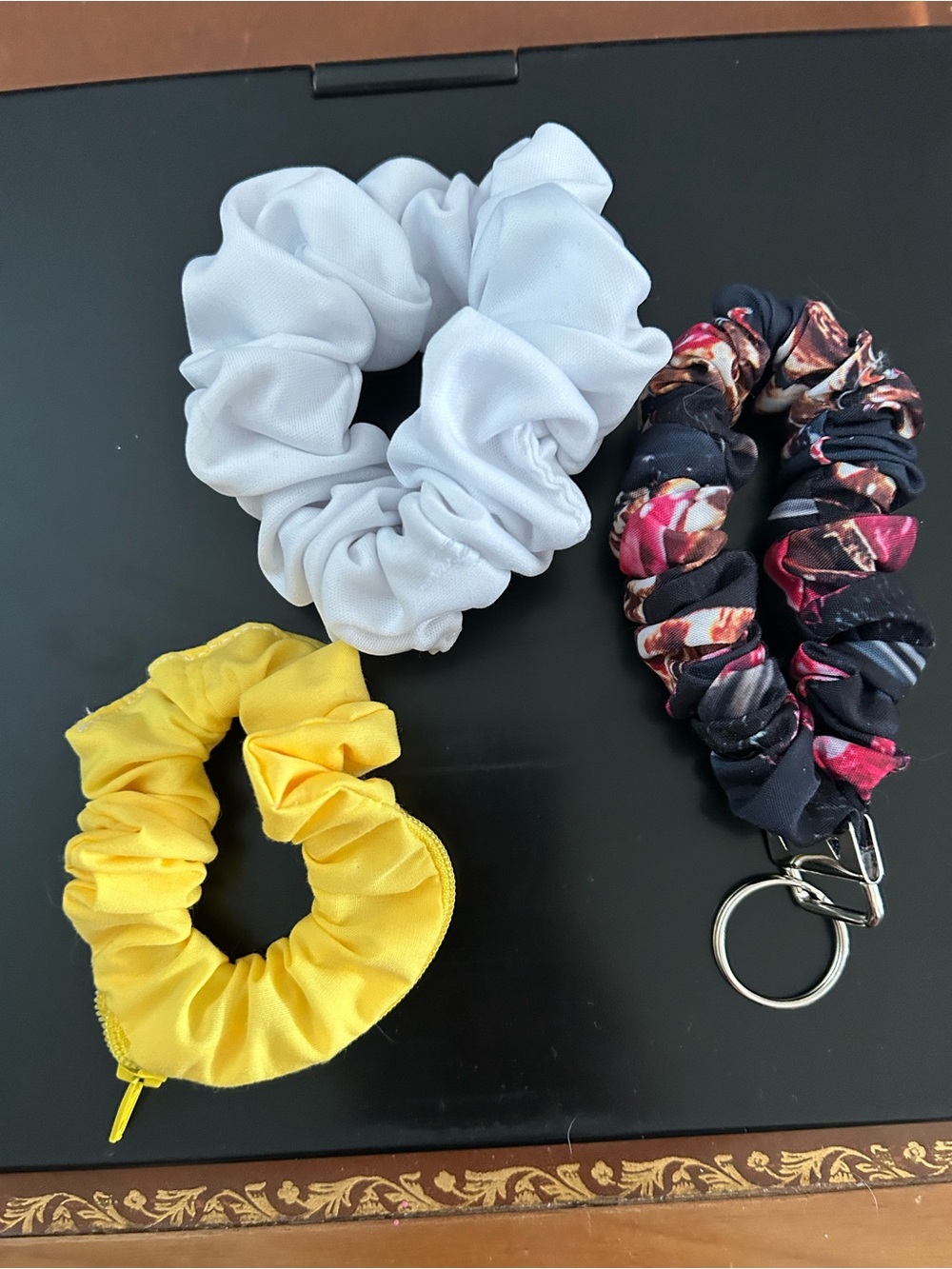 Set of 3 Scrunchie , Keychain Wristlets hidden pouch scrunchie